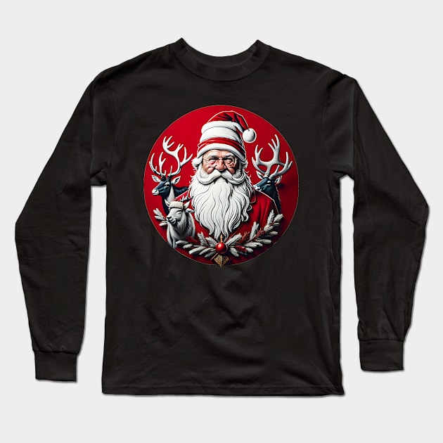 Santa with reindeers Long Sleeve T-Shirt by Virshan